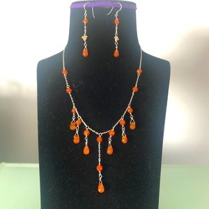 Sterling Silver Carnelian Agate Necklace Earrings